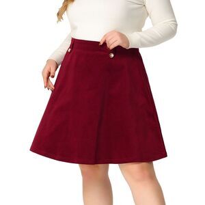 Plus Size for Women Mini Elastic Waist Button Decor A Line Skirt Burgundy